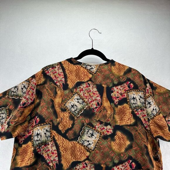 Silky Scrubs Shirt Mens Size M Southwestern Zebra Print Medical Uniform Brown - Picture 5 of 11